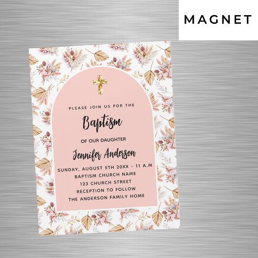 Doop pampas bloemen roos goud roze meisje luxe magnetische uitnodiging