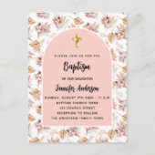 Doop pampas bloemen roos goud roze meisje uitnodiging briefkaart (Voorkant)