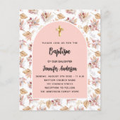 Doop pampas bloemen roos gouden budget uitnodiging flyer (Voorkant)
