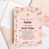 Doop pampas florals roos goud roze meisje kaart