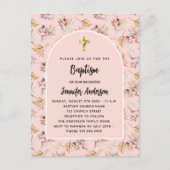 Doop pampas florals roos goud roze meisje uitnodiging briefkaart (Voorkant)