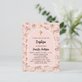 Doop pampas florals roos goud roze meisje uitnodiging briefkaart (Staand voorkant)