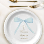 Doop pastel blauwe boog papieren bordje<br><div class="desc">Baptisme papieren borden</div>