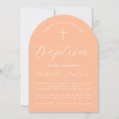 Doop Perzik Boog Modern Script Meisje Doopfeest Kaart (Voorkant)