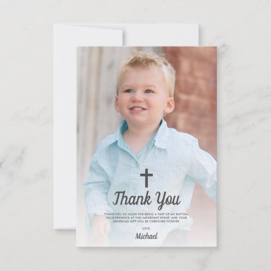 Doop Religieuze doopjongen Foto Bedankkaart (Voorkant)
