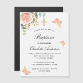 Doop roos bloem vlinder uitnodiging magneet (Voorkant / Achterkant)