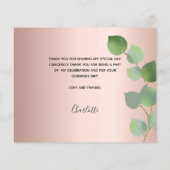 Doop roos eucalyptus foto bedankkaart (Achterkant)