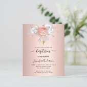 Doop roos gouden bloemen meisje uitnodiging (Staand voorkant)
