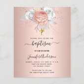Doop roos gouden bloemen meisje uitnodiging (Voorkant)