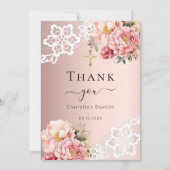 Doop roos gouden bloemenkant bedankkaart kaart (Voorkant)