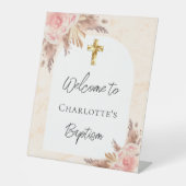 Doop roos gouden blos pampas grass boog welkom reclamebord met voetstuk (Voorkant)