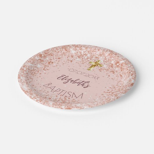 Doop roos gouden confetti meisjesnaam papieren bordje (Gekanteld)