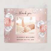 Doop roos gouden meisje bloemenfoto bedankkaart (Achterkant)