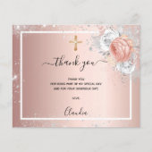 Doop roos gouden meisje bloemenfoto bedankkaart (Voorkant)