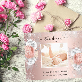 Doop roos gouden meisje bloemenfoto bedankkaart