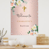Doop roos gouden roze bloemen meisje welkom poster (Keuken)