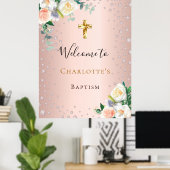 Doop roos gouden roze bloemen meisje welkom poster (Thuiskantoor)