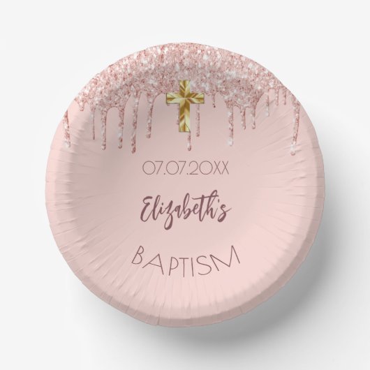 Doop roos gouden roze druppels meisje papieren kommen (Voorkant)