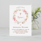 Doop roze bloemen krans folie uitnodiging (Staand Voorkant)