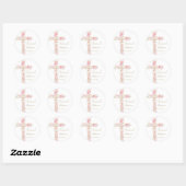 Doop roze bloemen kruis baby meisje ronde sticker (Vel)