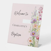 Doop roze bloemen kruis meisje welkom teken reclamebord met voetstuk (Voorkant)