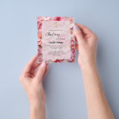 Doop roze bloemen meisje budget uitnodiging flyer (Hand)