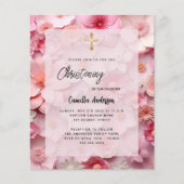 Doop roze bloemen meisje budget uitnodiging flyer (Voorkant)