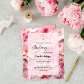 Doop roze bloemen meisje budget uitnodiging flyer