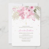 Doop Roze Bloemen uitnodiging (Voorkant)