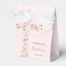 Doop roze bloemenkruis gunstdoos