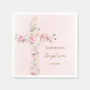 Doop roze bloemenkruis servet