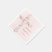 Doop roze bloemenkruis servet (Hoek)