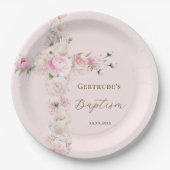 Doop roze bloemkruis papieren bordje (Voorkant)