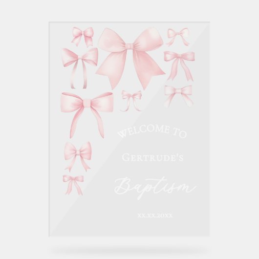 Doop roze bogen welkom duidelijk teken acryl bord (Voorkant)