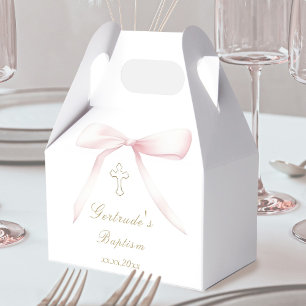 Doop roze boog baby meisje bedankdoosjes