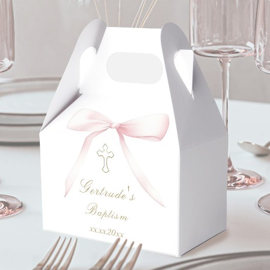 Doop roze boog baby meisje bedankdoosjes