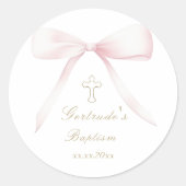 Doop roze boog baby meisje ronde sticker (Voorkant)