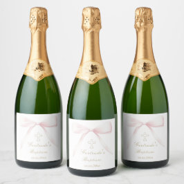 Doop roze boog baby meisje sparkling wijnetiket