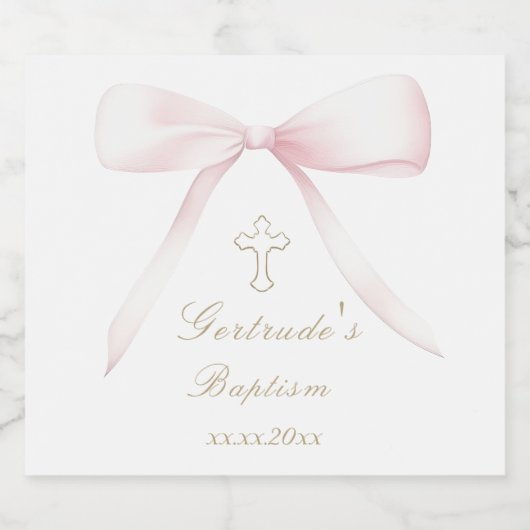 Doop roze boog baby meisje sparkling wijnetiket (Enkel label)