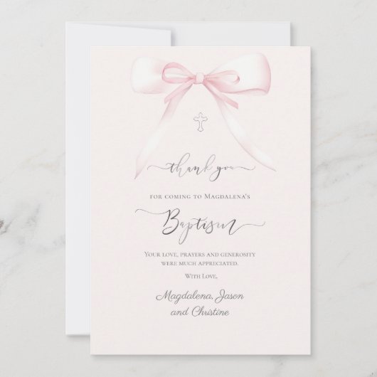 Doop roze boog dank u voor uw komst kaart (Voorkant)