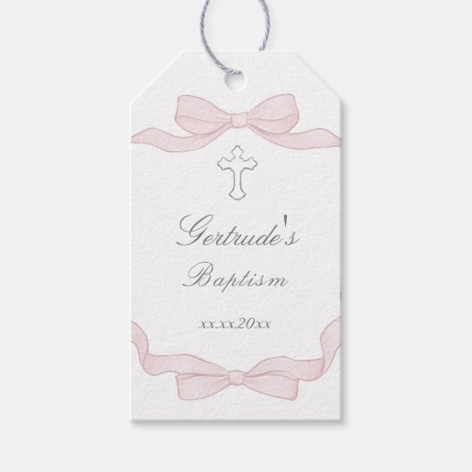 Doop roze boog lijst cadeaulabel (Voorkant)