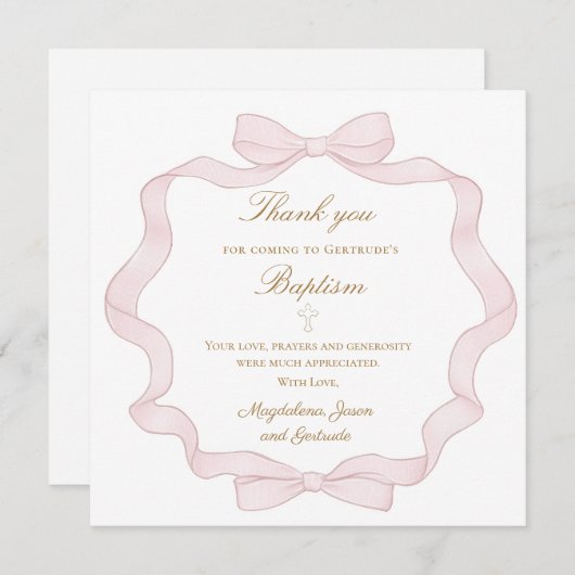 Doop roze boog lijst dank u kaart (Voorkant / Achterkant)