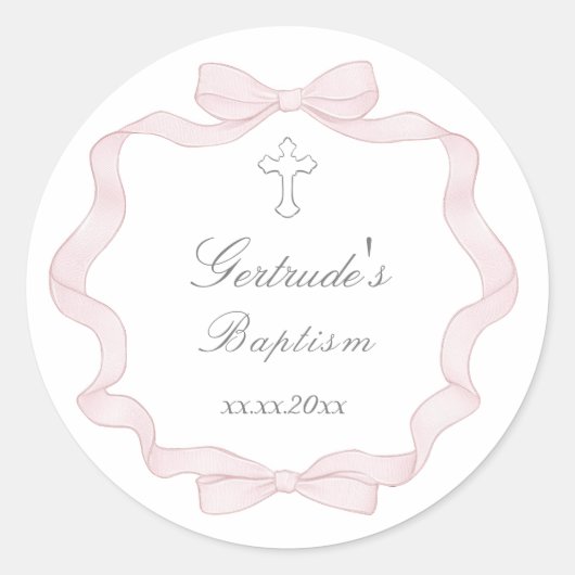 Doop roze boog lijst ronde sticker (Voorkant)