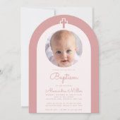 Doop Roze Boog Meisje Foto Dusty Roos Script Kaart (Voorkant)