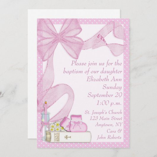 Doop Roze Boog Uitnodiging (Voorkant / Achterkant)