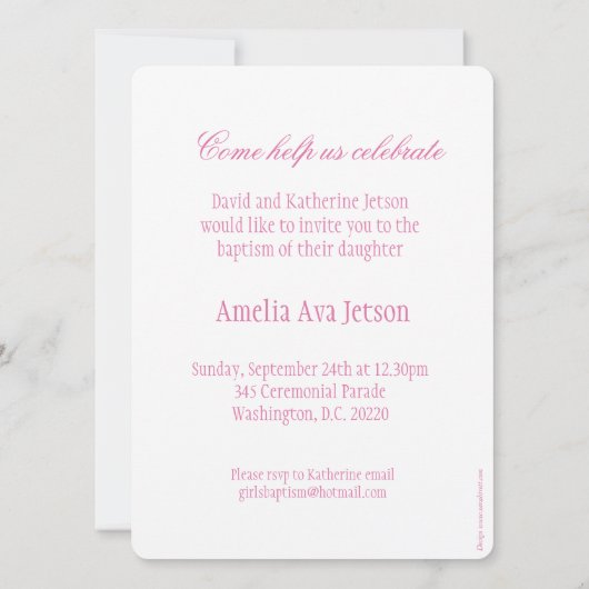 Doop roze duif aankondiging uitnodigingskaart (Achterkant)