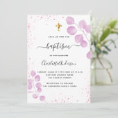 Doop roze eucalyptus glitter kaart (Staand voorkant)
