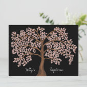 Doop roze kersenbloesem boom schilderij kaart (Staand voorkant)