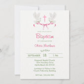 Doop Roze Kruis Duiven Meisjes Kaart (Voorkant)