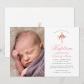 Doop Roze Kruis met Rozen Bloemenfoto Kaart (Voorkant / Achterkant)